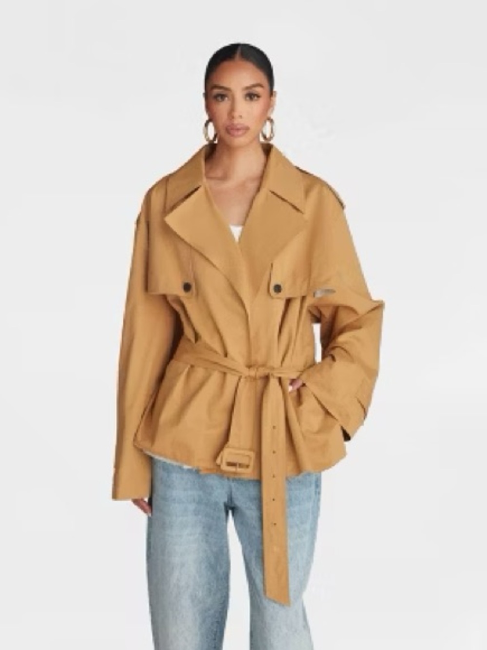 KBB by KAHLANA Women's 'The Belted Cropped Trench Jacket' - Light Brown M